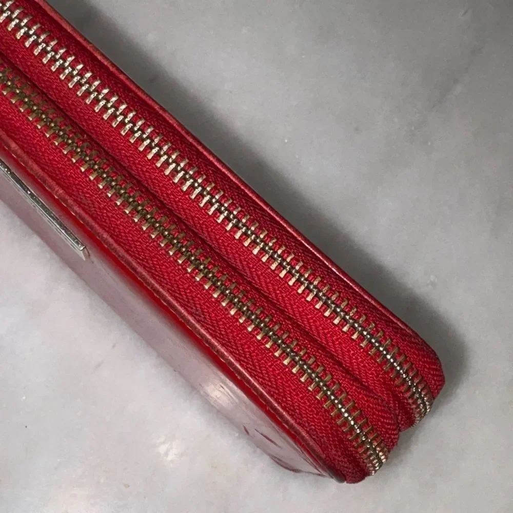 Borgasets Wallet Clutch Red Leather Double  Zip Around Wristlet